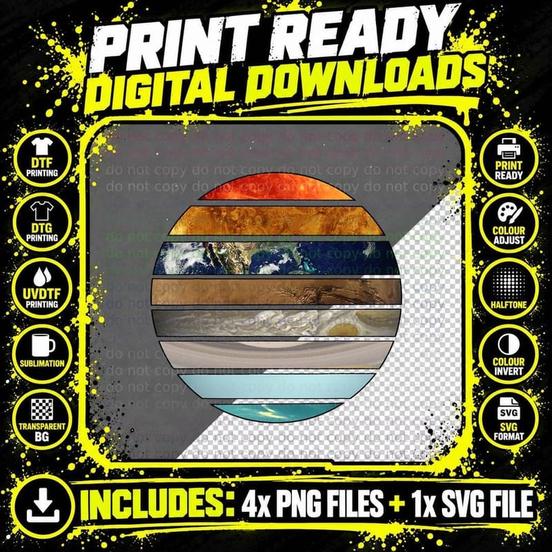 Planetary Cross Section T-Shirt, Astronomy Science Print Png SVG Digital Bundle