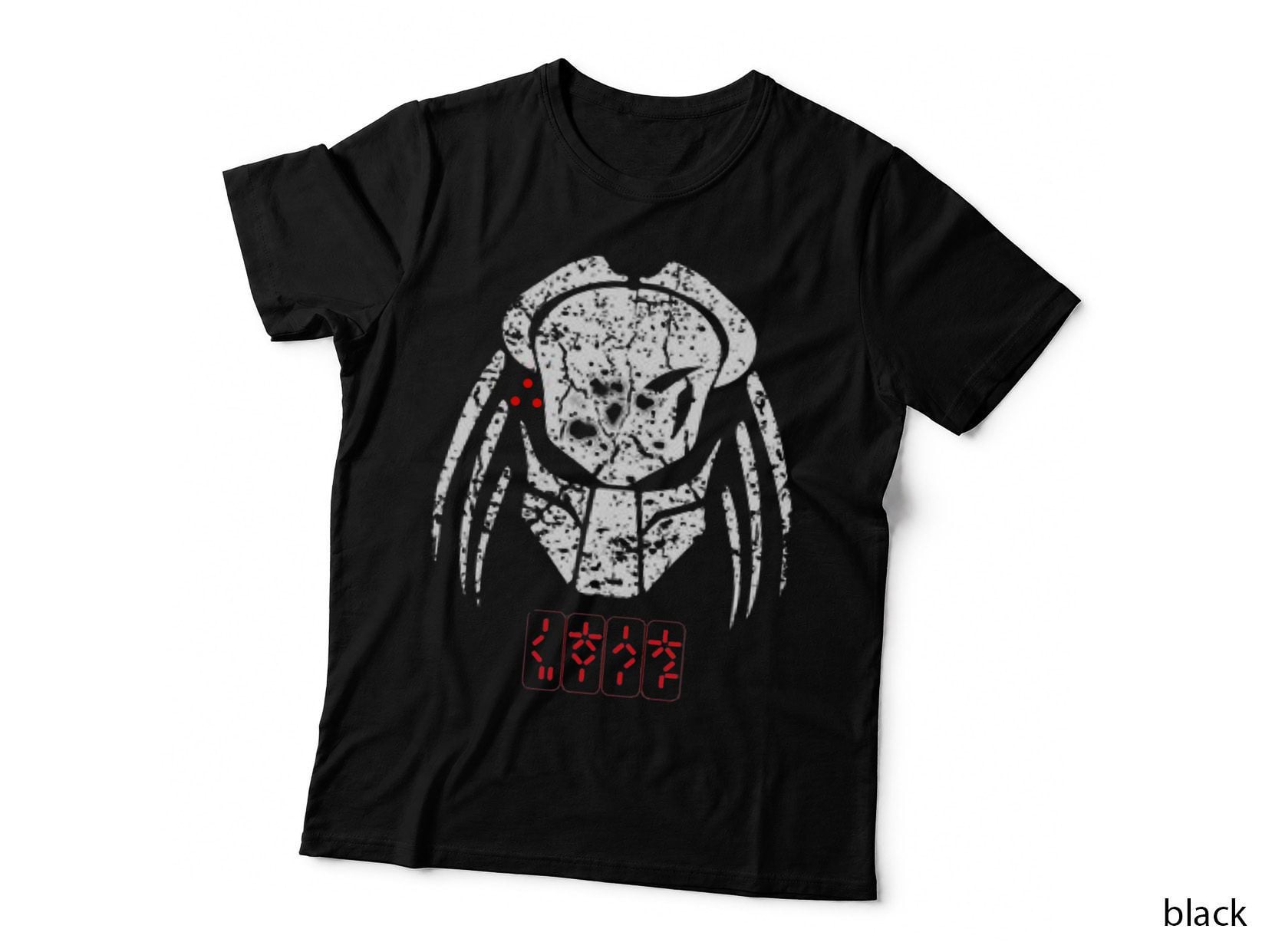 Predator Mask Cracked Insignia T-Shirt, Alien Hunter Face, Fan Art Design
