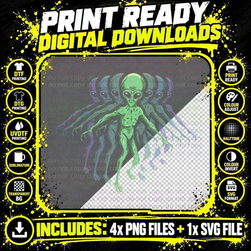 Psychedelic Alien Believer Fun Abstract Graphic Design Png SVG Digital Bundle