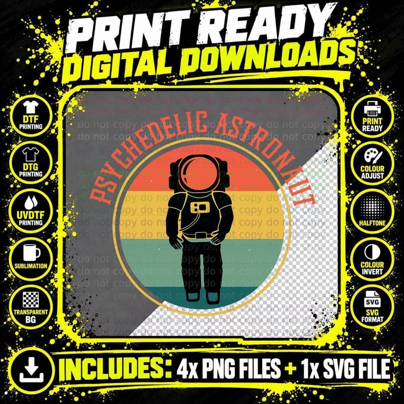 Psychedelic Astronaut Astronomy Moon Cosmos Galaxy Png SVG Digital Bundle