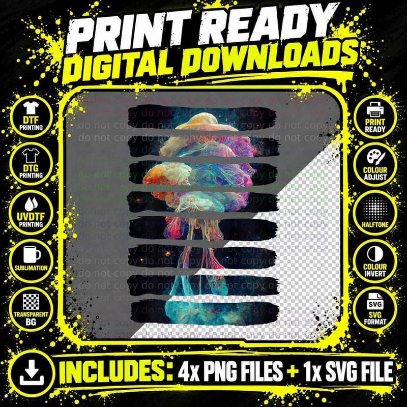 Psychedelic Jellyfish in Space Colorful Nebula Galaxy Png SVG Digital Bundle