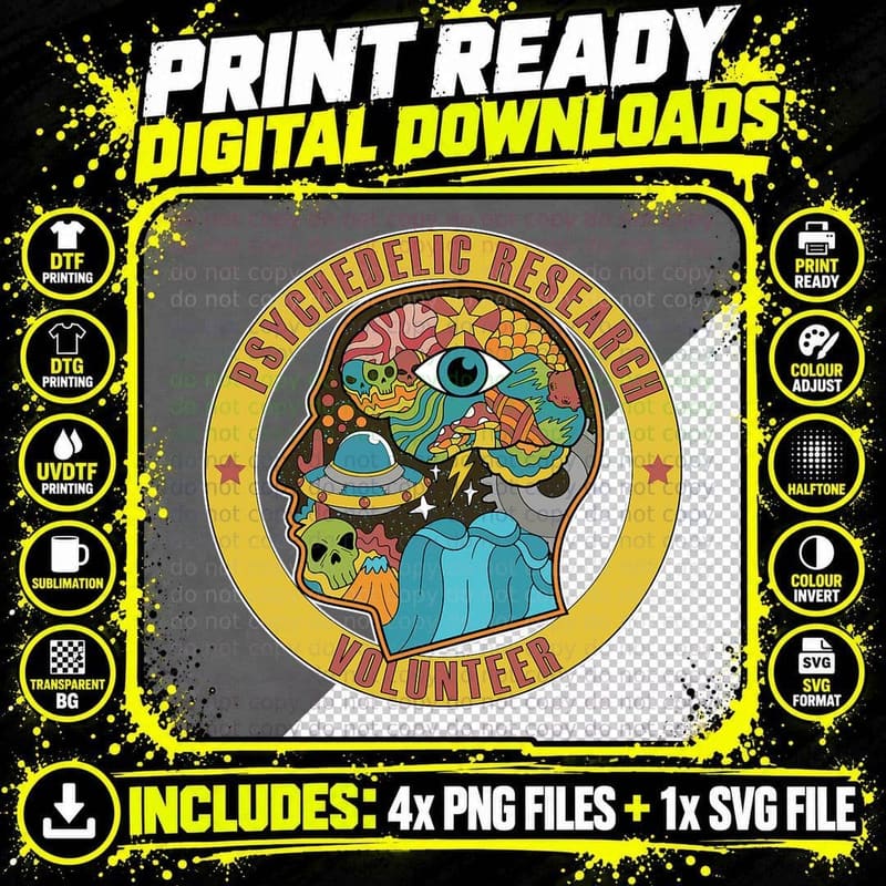 Psychedelic Research Volunteer UFO Aliens Paranormal LSD Png SVG Digital Bundle
