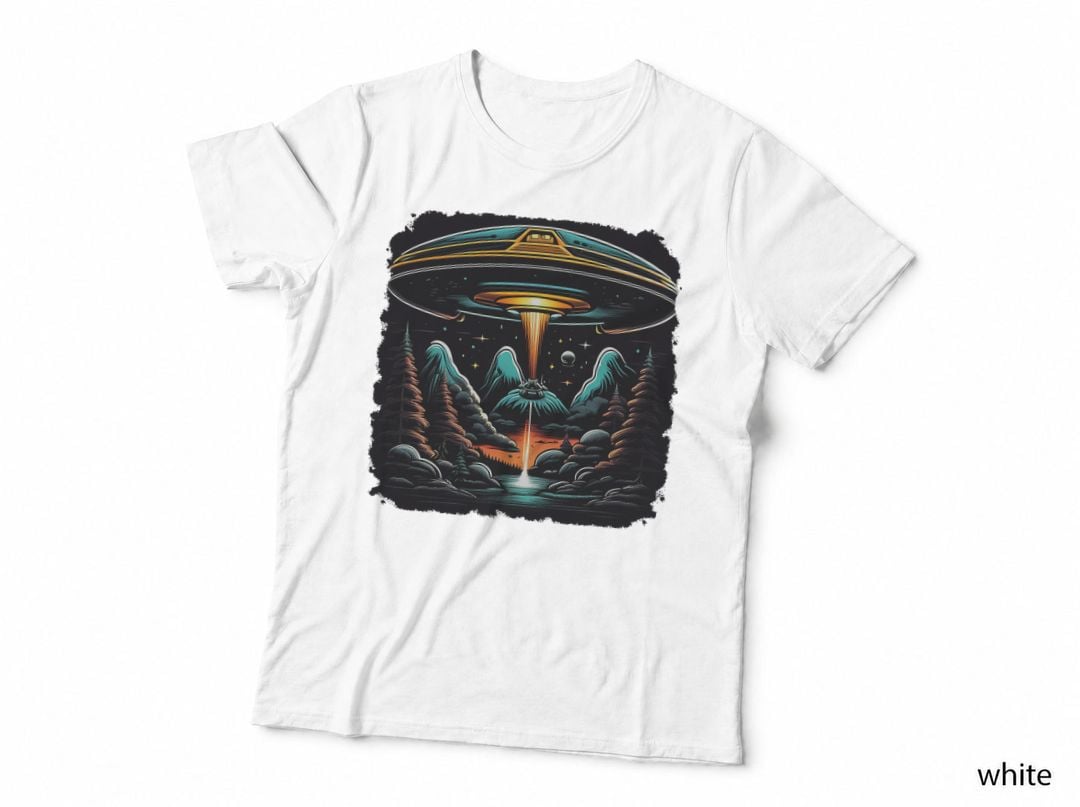 Psychedelic, Trippy, Black Light Alien UFO Ship Art T-Shirt