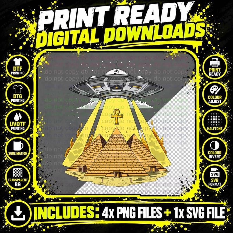 Pyramids Alien Abduction T-Shirt Png SVG Digital Bundle