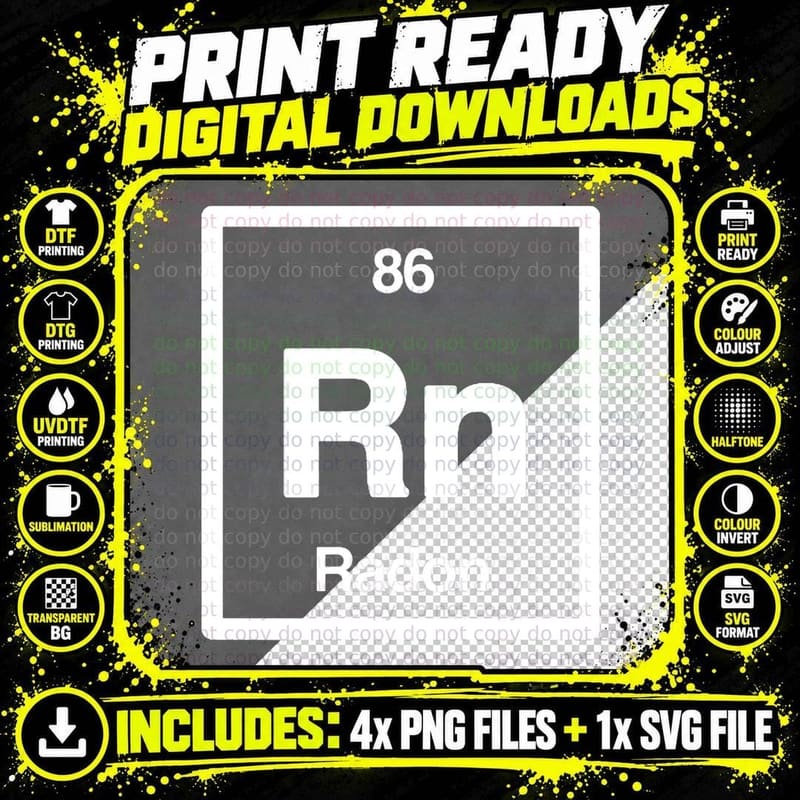 Radon Periodic Table T-Shirt, Science Gifts Png SVG Digital Bundle