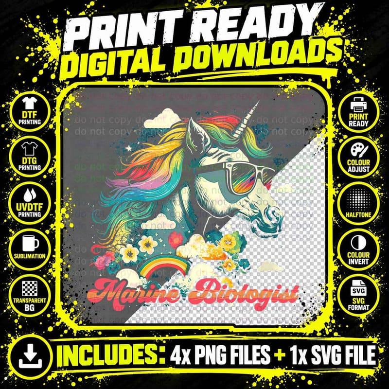 Rainbow Unicorn Marine Biologist Marine Biology T-Shirt Png SVG Digital Bundle