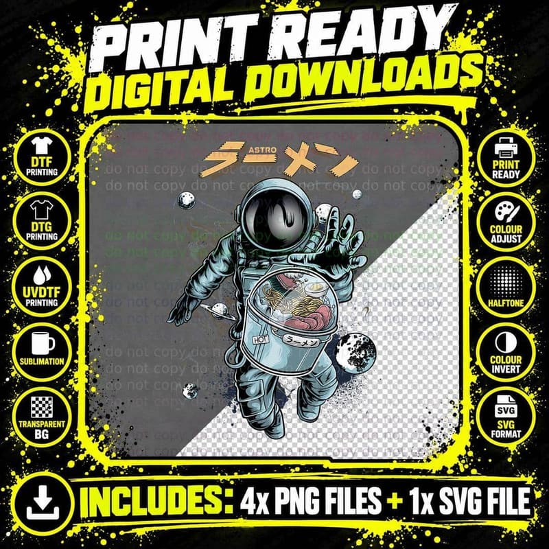 Ramen Noodles Astronaut Space - Aesthetic Edgy Png SVG Digital Bundle