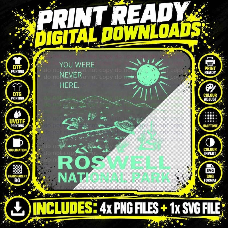 Roswell National Park Gray Alien UFO Crash Flying Saucer Png SVG Digital Bundle