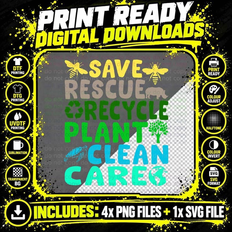 Save Bees Rescue Animals Recycle Plastic Earth Day Png SVG Digital Bundle