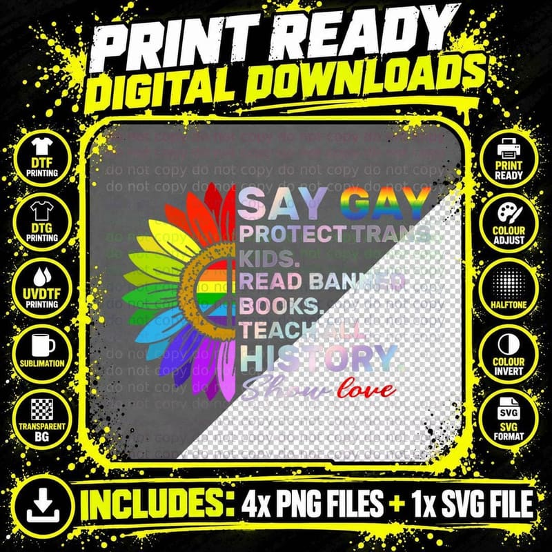 Say Gay Protect Trans Kids Read Banned Books Trust Png SVG Digital Bundle