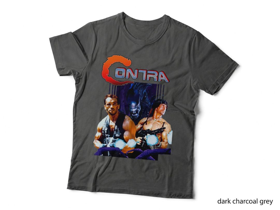 Schwarzenegger Commando and ALIEN-Contra GAME Parody T-Shirt
