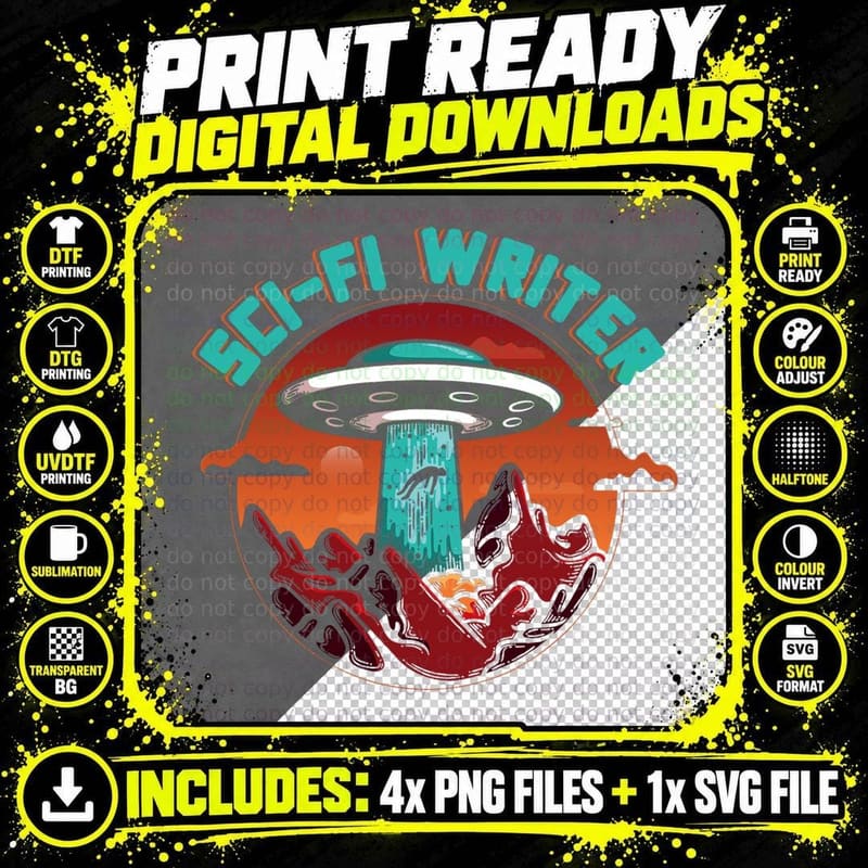 Sci Fi Writer Alien Science Fiction Author T-Shirt Png SVG Digital Bundle
