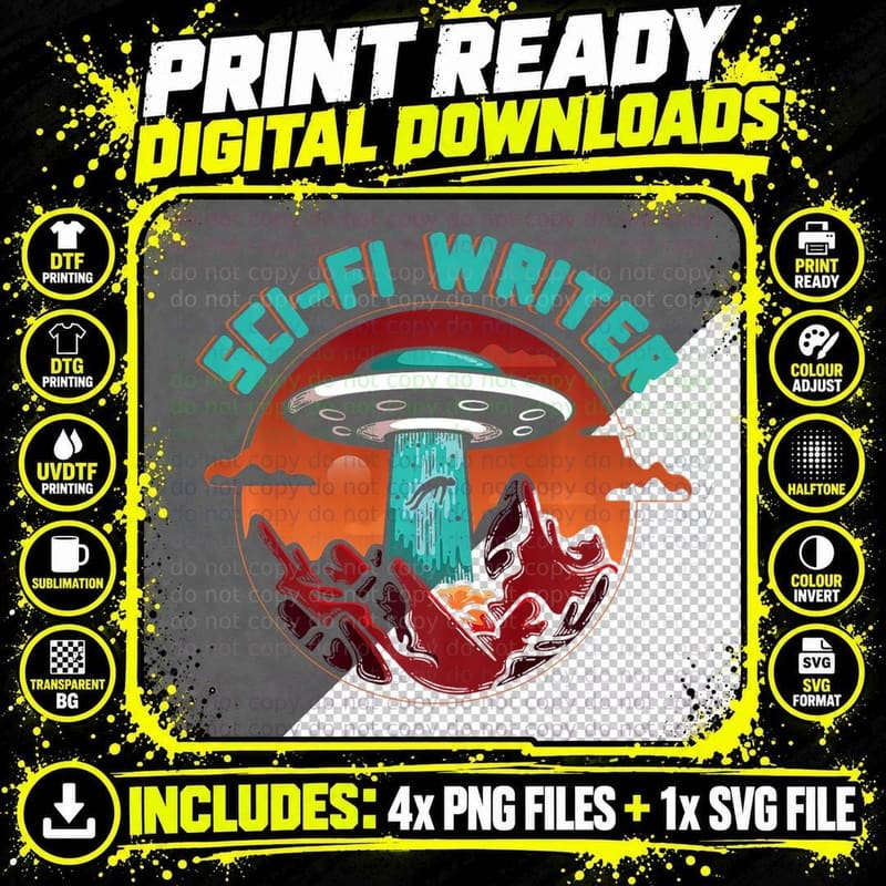 Sci Fi Writer Alien Science Fiction Author, Alien T-Shirt Png SVG Digital Bundle