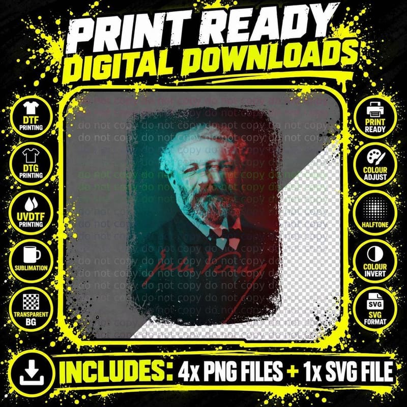 Science Fiction Visionary - Jules Verne Portrait 3 Png SVG Digital Bundle