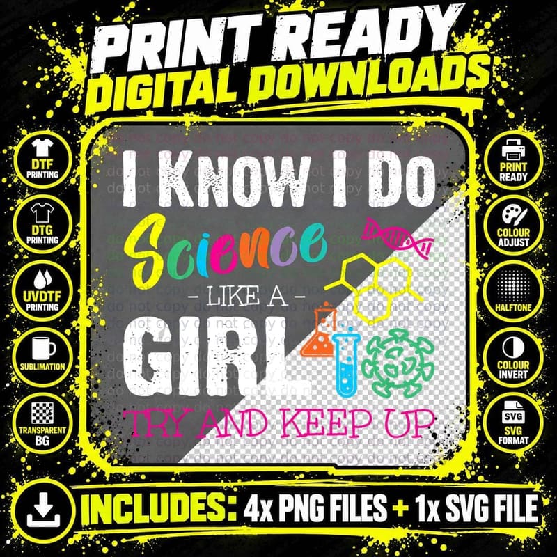 Science Like a Girl T-Shirt, Science Print Png SVG Digital Bundle