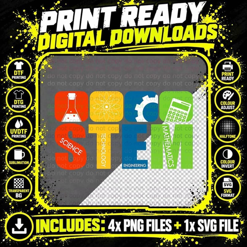 Science Technology Engineering Mathematics STEM T-Shirt Png SVG Digital Bundle