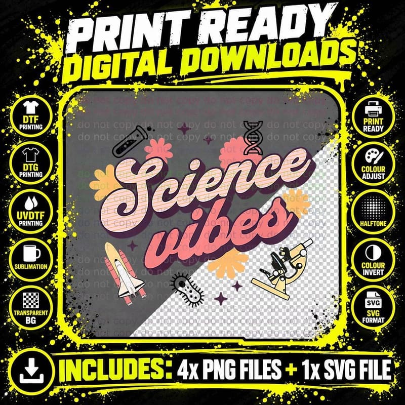 Science Vibes Theme Enthusiast, Graphic T-Shirt Png SVG Digital Bundle
