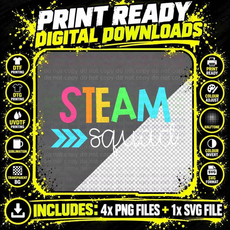 Science, Tech, Engineering, Math, Arts - STEAM Squad Png SVG Digital Bundle