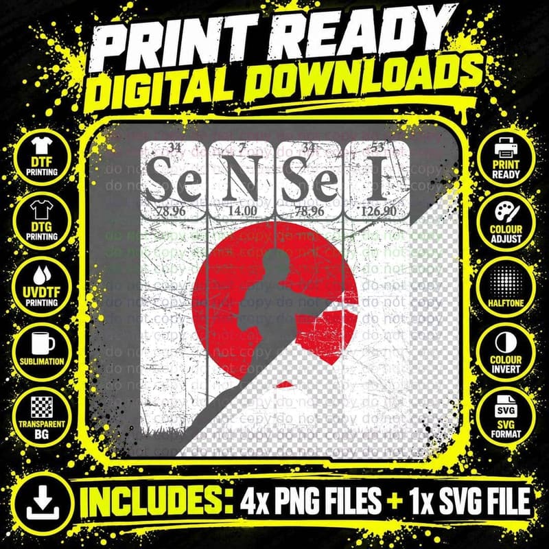 Sensei Periodic Table Elements Martial Arts Japanese Png SVG Digital Bundle
