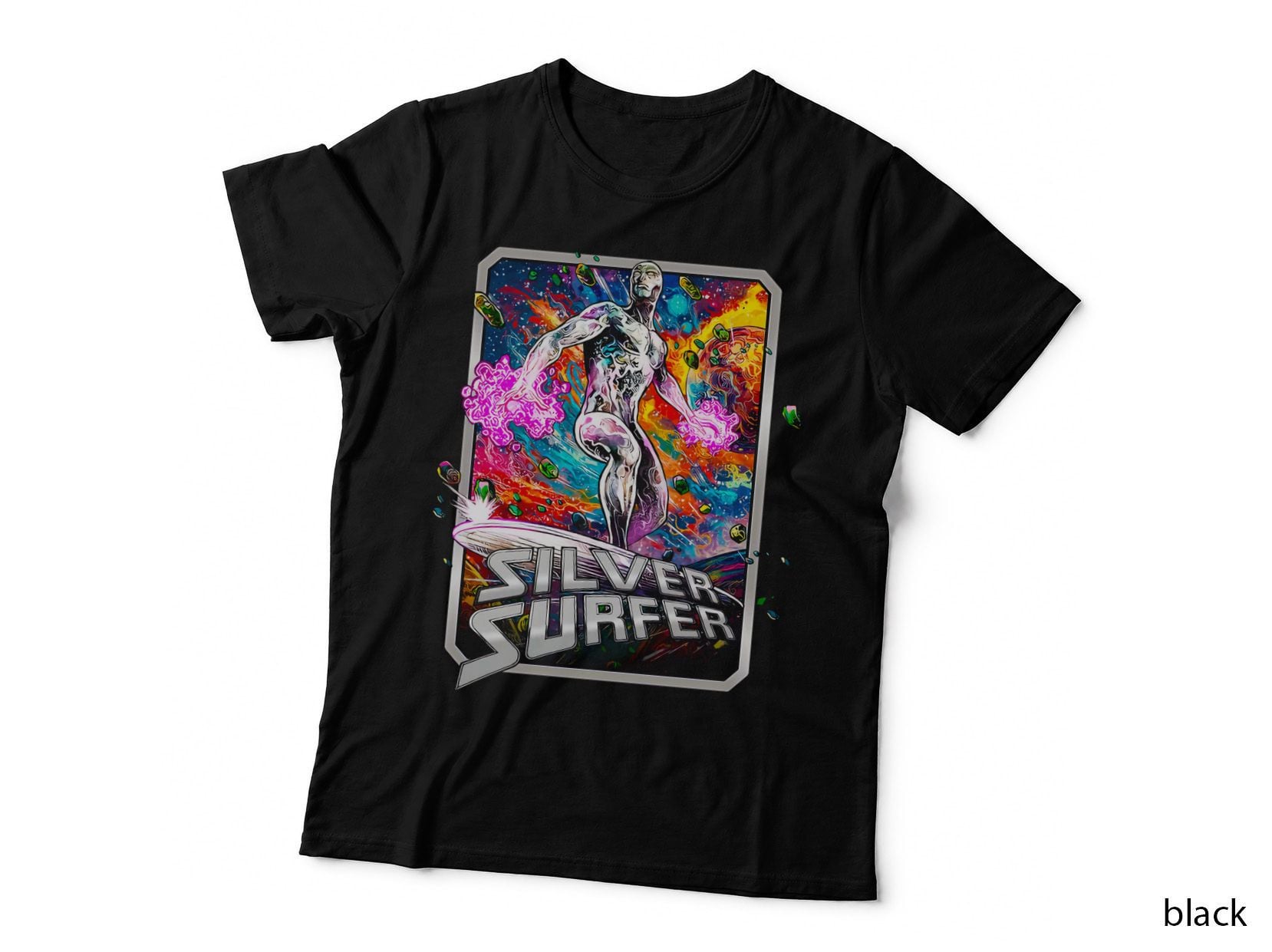 Silver Surfer Colorful Rainbow Cosmic Character T-Shirt