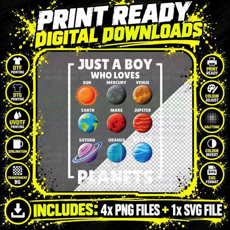 Solar Star System Space Science Just a Boy Who Loves Png SVG Digital Bundle