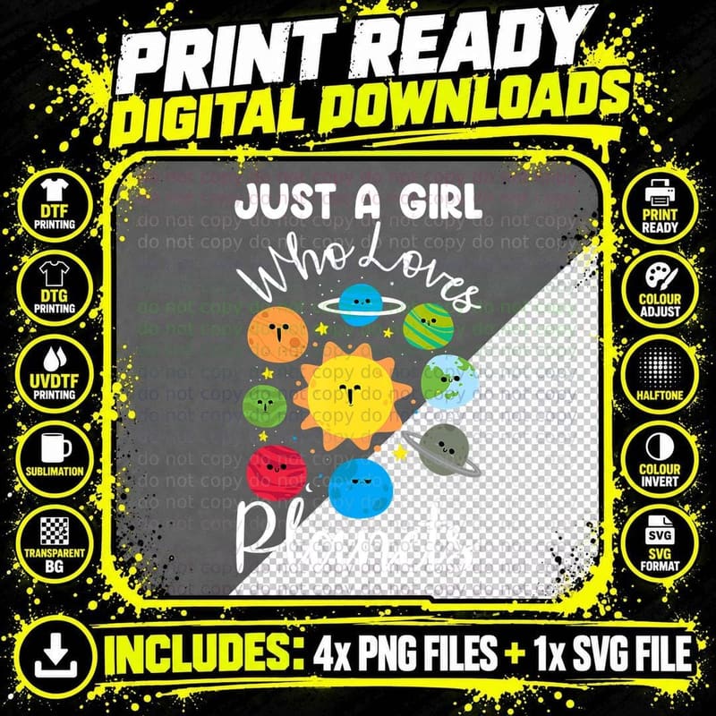 Solar Star System Space Science Just a Girl Who Loves Png SVG Digital Bundle