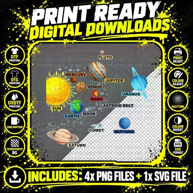 Solar System Planets - Astronomy Space Science - Girls Png SVG Digital Bundle