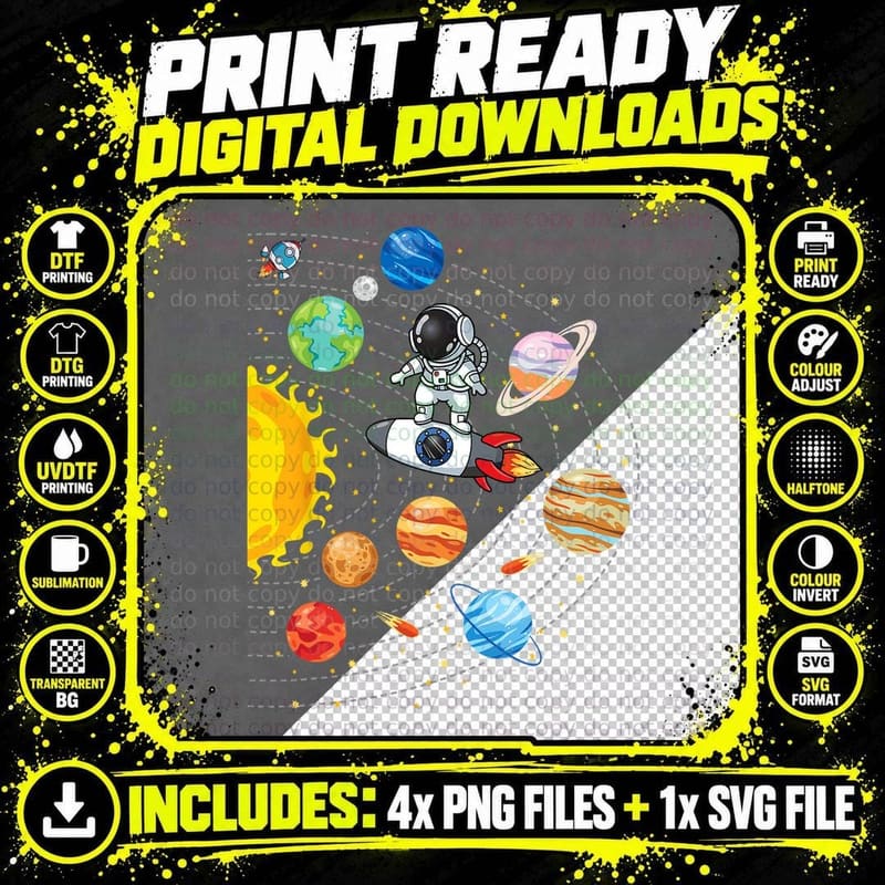 Solar System Planets Science Space Astronaut Universe Png SVG Digital Bundle