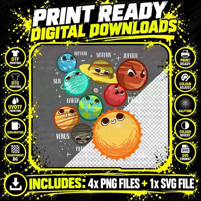 Solar System Planets Space Astronaut Sun T-Shirt Png SVG Digital Bundle