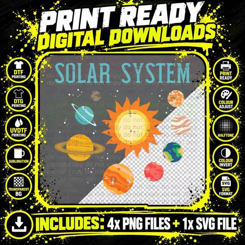 Solar System Planets Sun Astronomy Space Men Women Boys Png SVG Digital Bundle