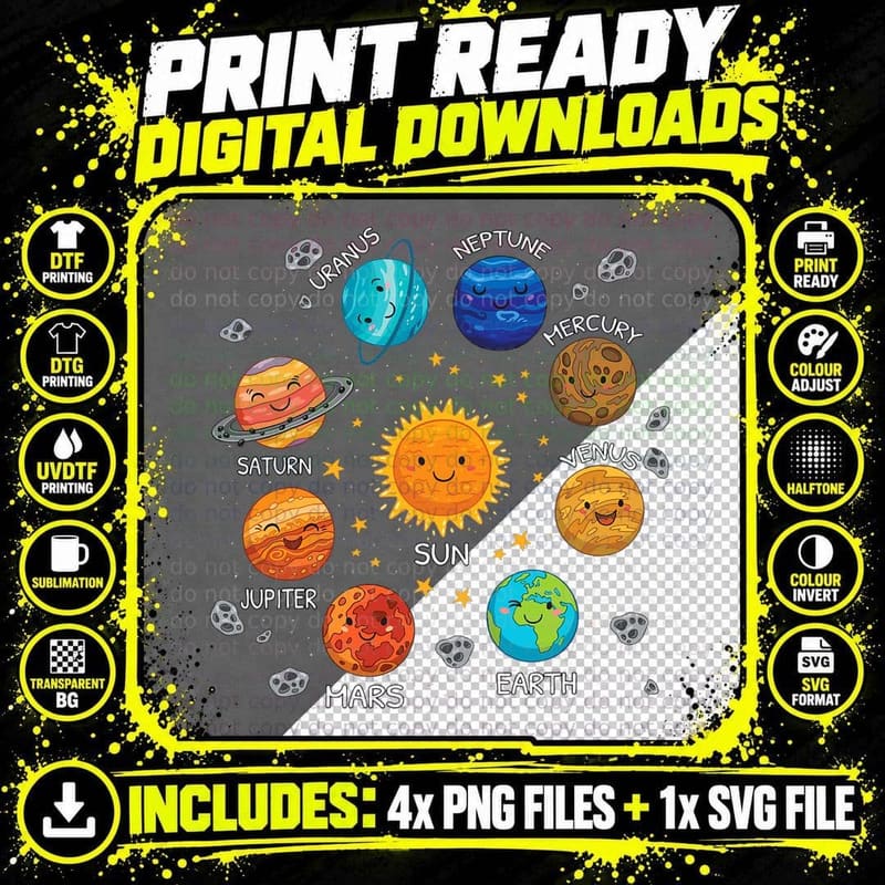 Solar System Planets and Space Scientific T-Shirt Png SVG Digital Bundle