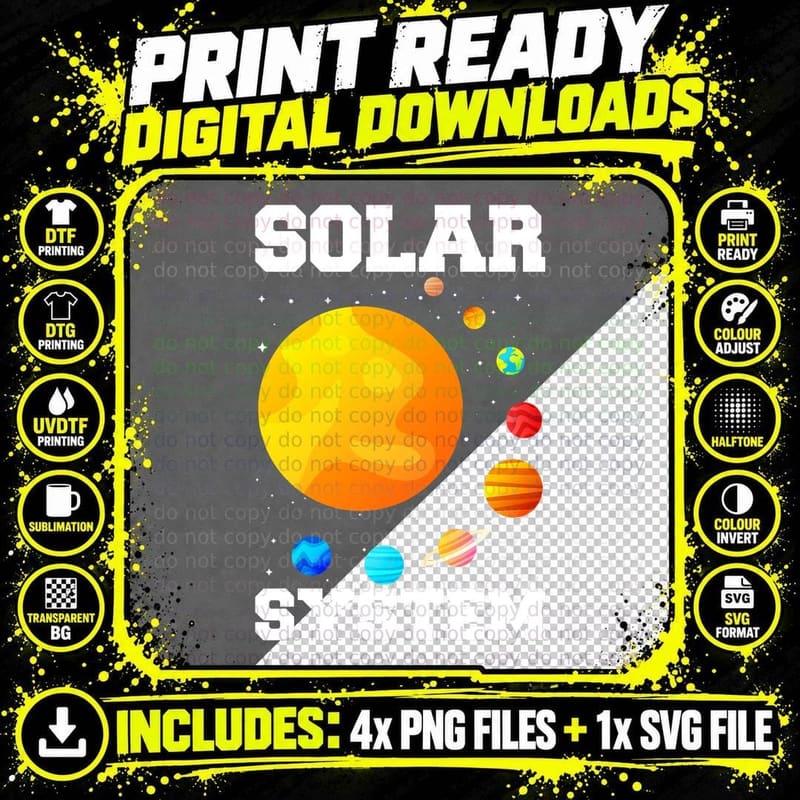 Solar System Space Planets Science Geek Galaxy Fan Kids Png SVG Digital Bundle