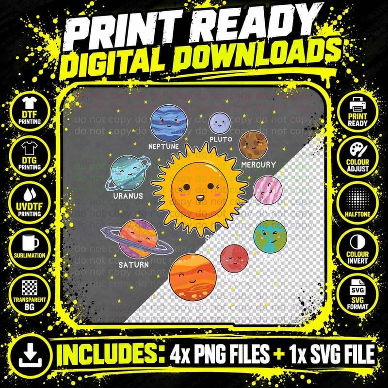 Solar System Space Planets for STEM Kids Boys Girls Png SVG Digital Bundle