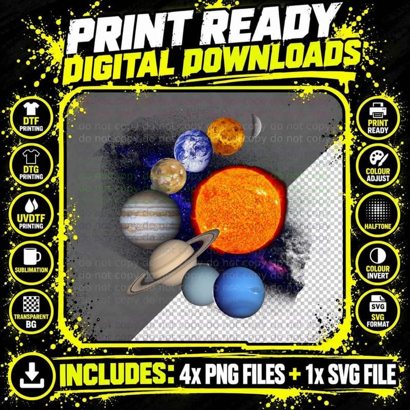 Solar System Sun Planets Milky Way Galaxy Science Png SVG Digital Bundle