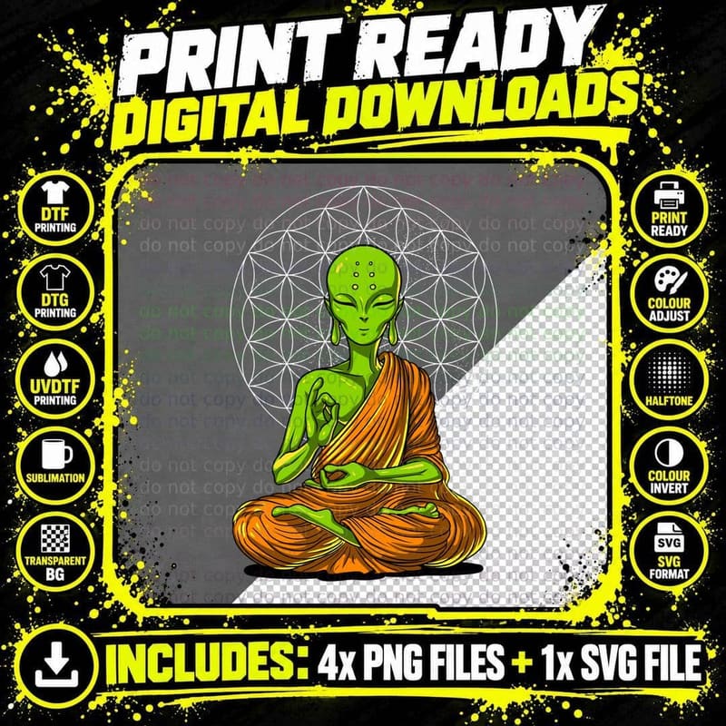Space Alien Buddha T-Shirt Png SVG Digital Bundle