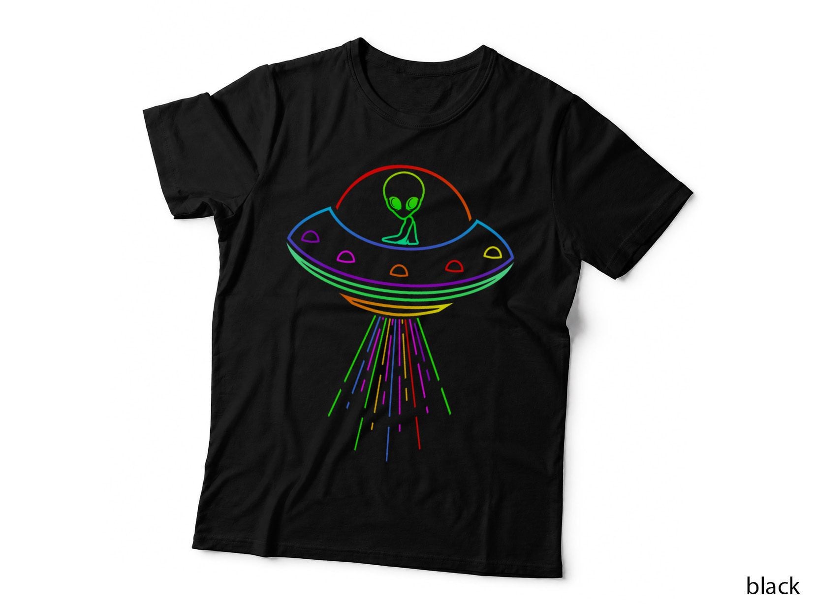 Space Alien UFO Neon Lights Rave Alien Lovers T-Shirt MM