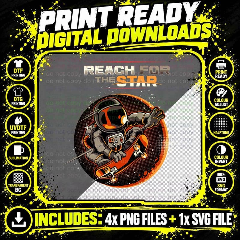 Space Astronaut Reach for the Star Globe Fire T-Shirt Png SVG Digital Bundle