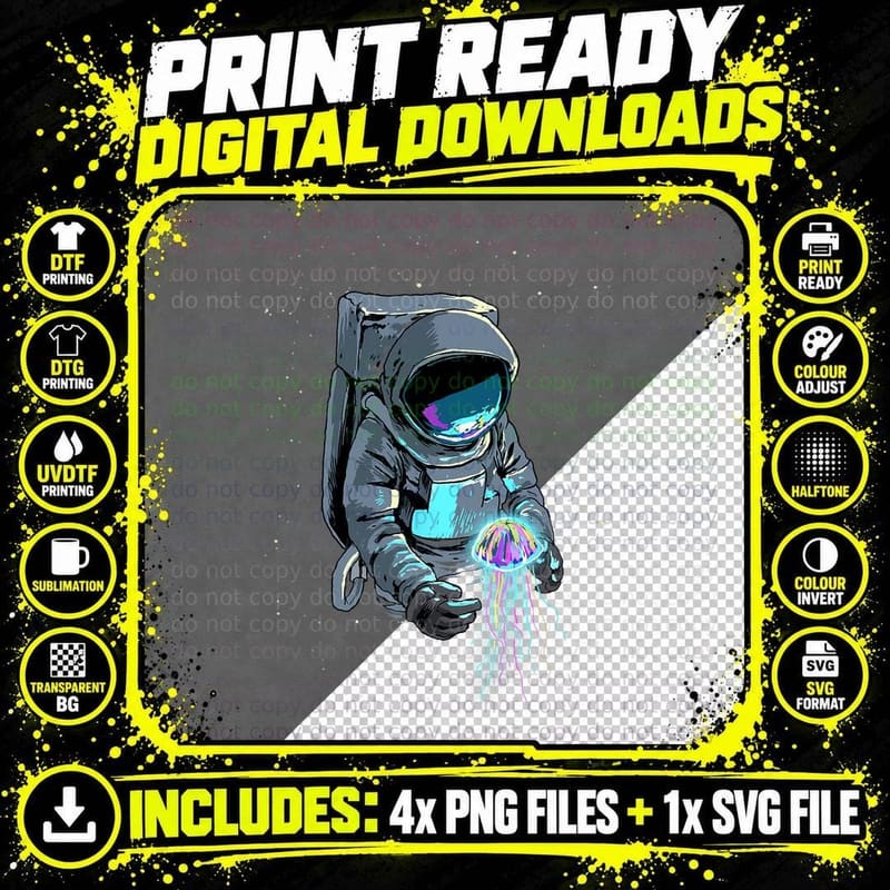 Space Astronaut Shirt Spaceman Jellyfish Astronomy Png SVG Digital Bundle