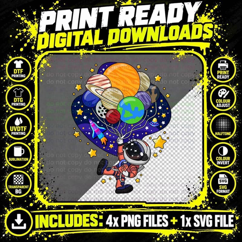 Space Astronaut Spaceman Astronomy Earth Mars Planets Png SVG Digital Bundle