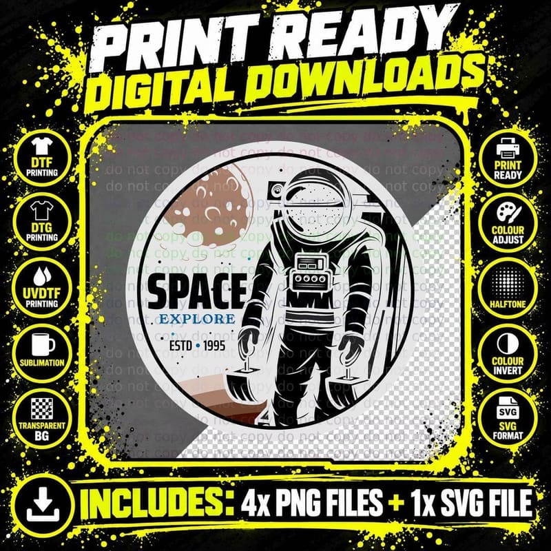 Space Explore Astronaut Estd 1995 Circle Helmet Png SVG Digital Bundle