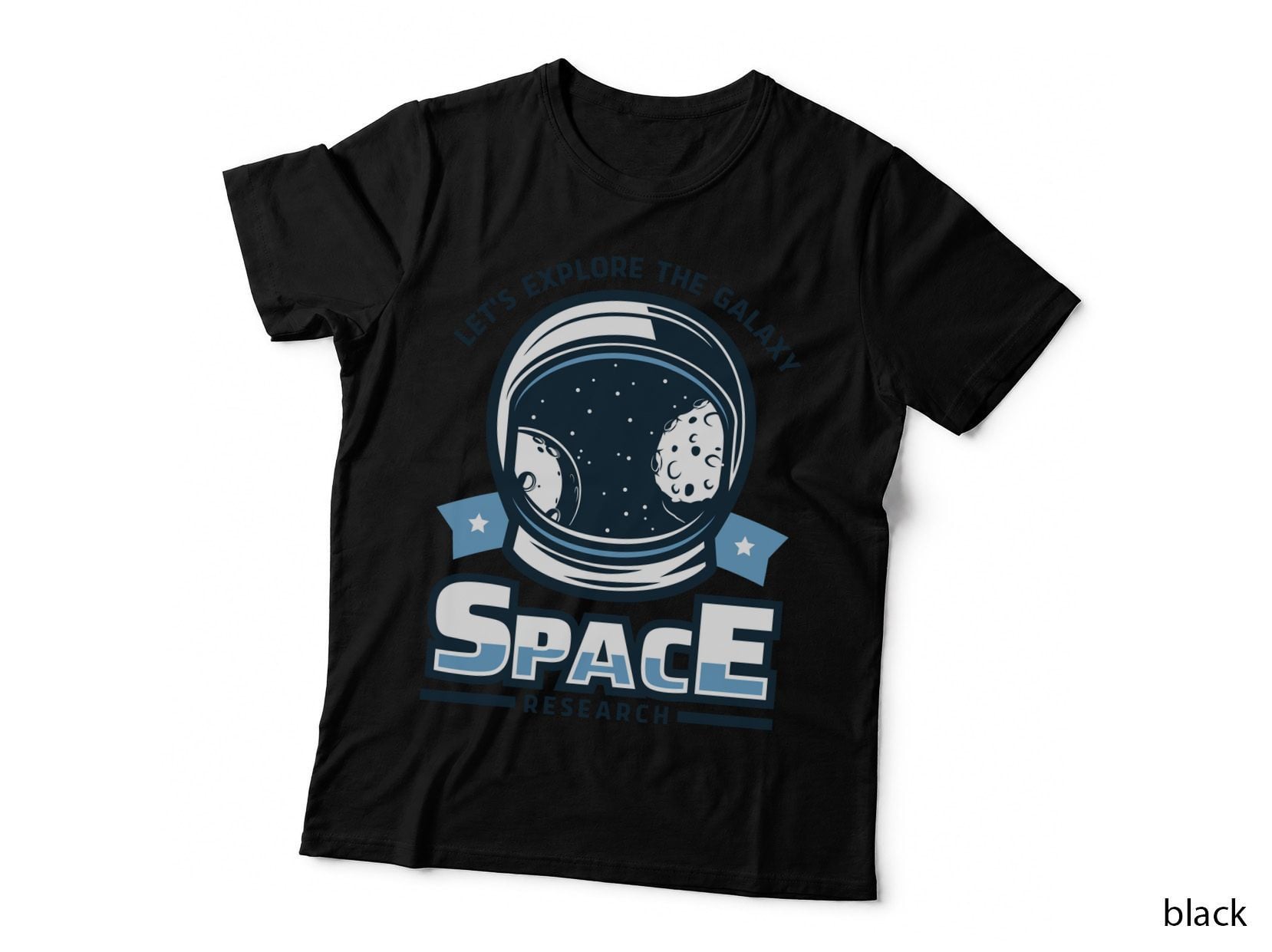 Space Research Lets Explore the Galaxy Astronaut Helmet Moon Blue T-Shirt
