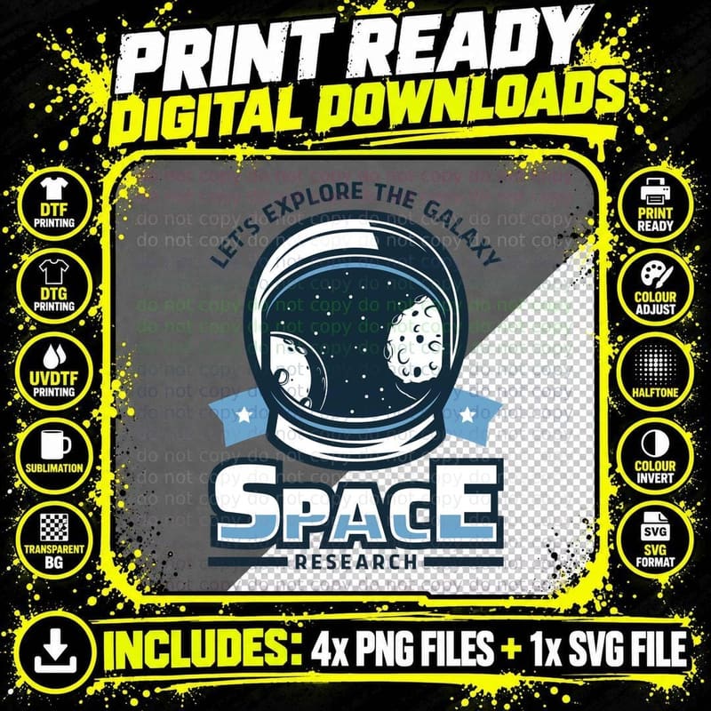 Space Research Lets Explore the Galaxy Astronaut Helmet Png SVG Digital Bundle