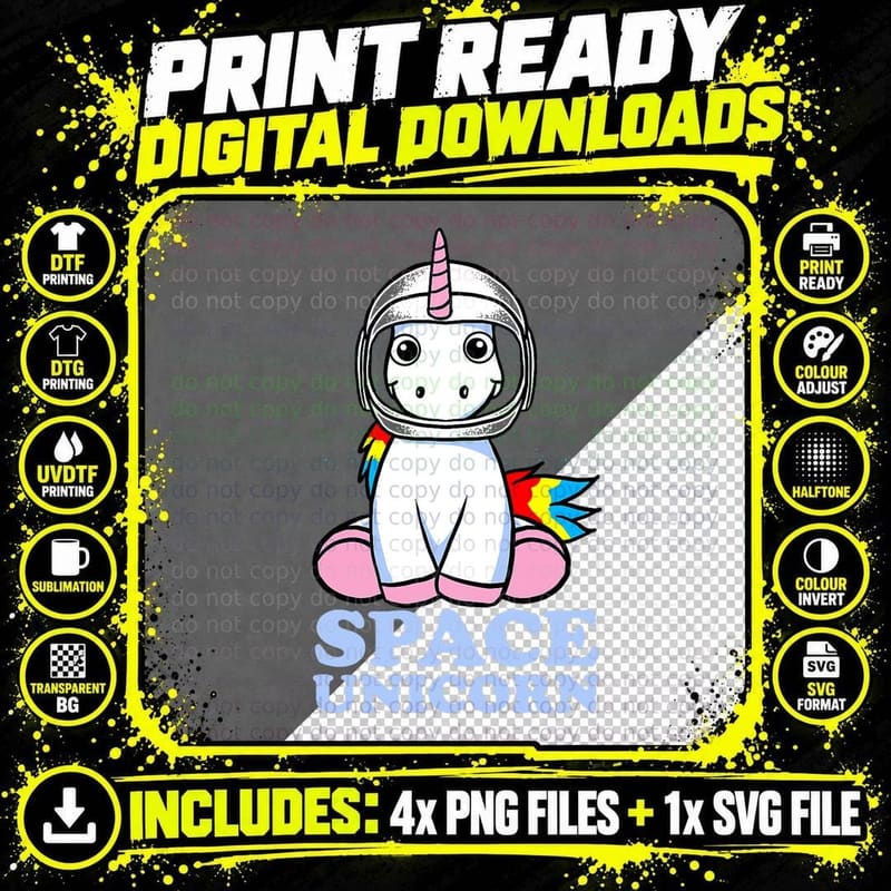 Space Unicorn Astronaut Magic Rainbow Spaceman Gift Png SVG Digital Bundle