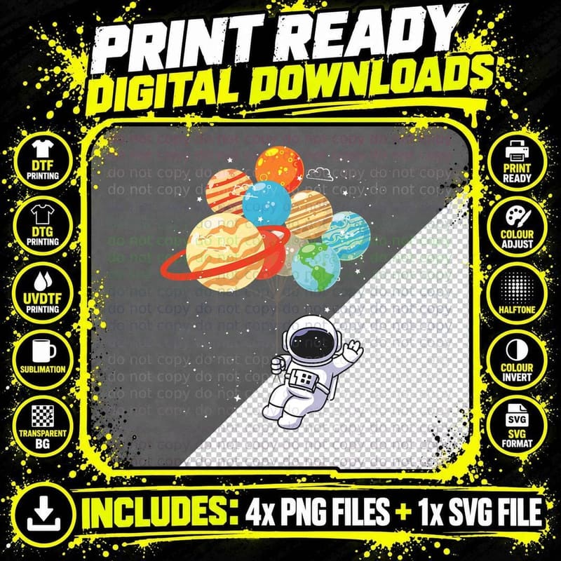 Spaceman Astronaut Space Lovers Astronomy Planets T-Shirt Png SVG Digital Bundle