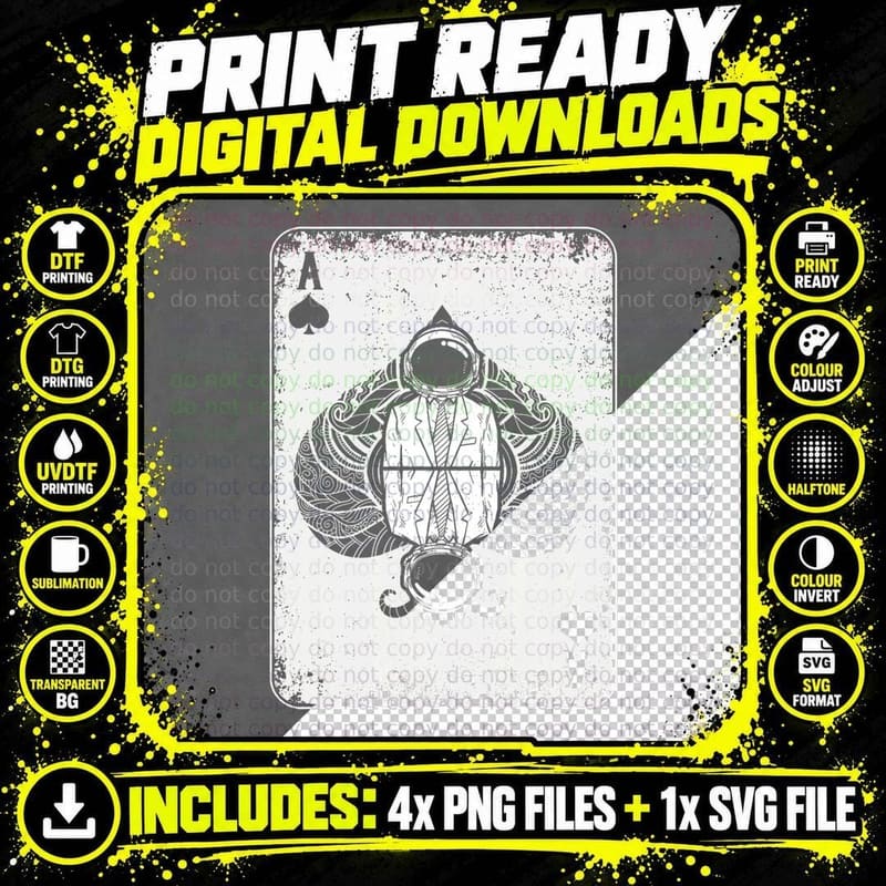 Spades Playing Card Poker Lucky Astronaut Gambling Png SVG Digital Bundle