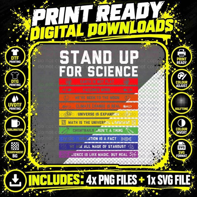 Stand up for Science Flat Earth Conspiracy T-Shirt Png SVG Digital Bundle