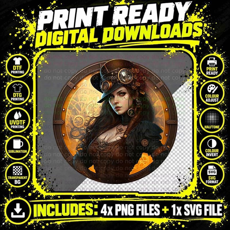 Steampunk Girl - Victorian Era Industrial Science Png SVG Digital Bundle