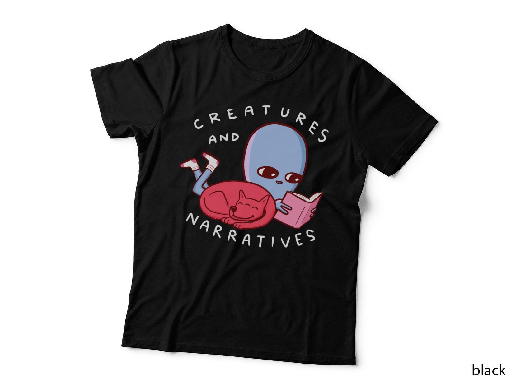 Strange Planet Creature Reading T-Shirt, Quirky Sci-Fi Art