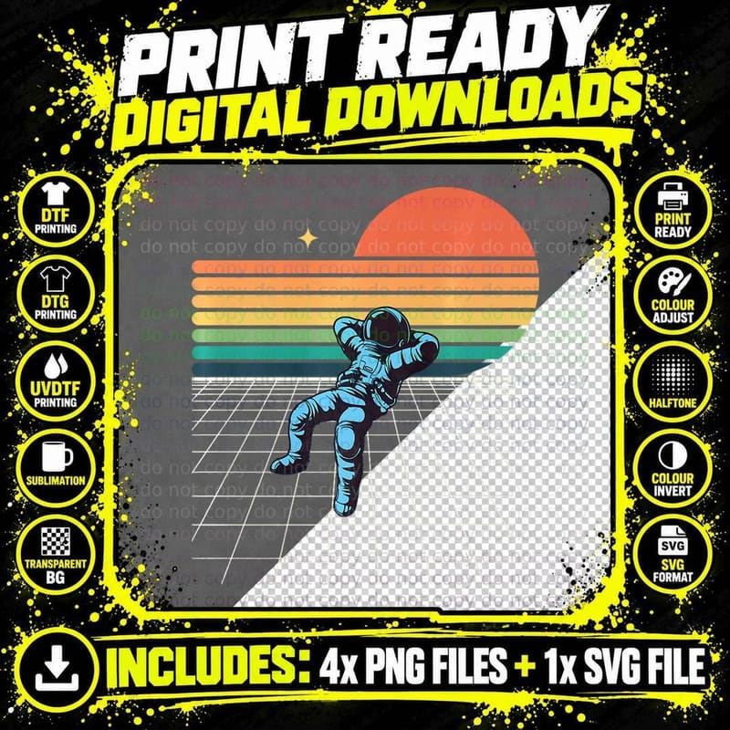 Sunset Astronaut Floating on Air T-Shirt Png SVG Digital Bundle