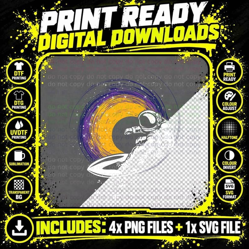 Surfing Astronaut - Galaxy Planets Space Spaceship Png SVG Digital Bundle